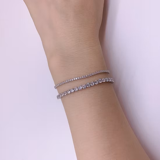 Bracelet chaîne de tennis réglable en argent sterling 925 avec cristaux CZ de 3 mm