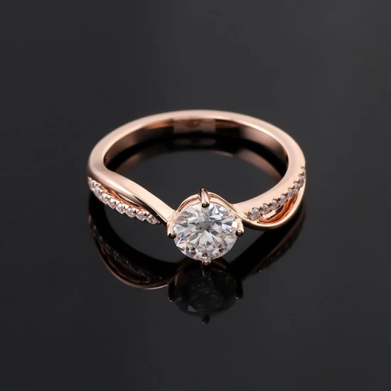 Bijoux gracieux pour femmes, bague ronde en diamant Moissanite de 6mm, or Rose 18K, bande croisée torsadée