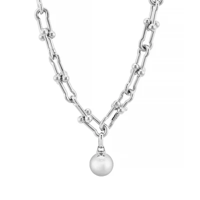 Collier de perles simples avec pendentif en platine pour femmes, 86g