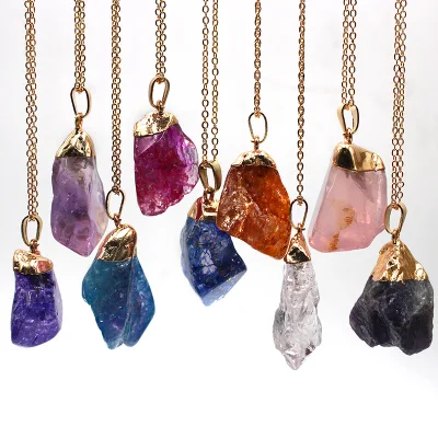 Accessoires en améthyste brute, pendentifs en cristal naturel, collier en pierre