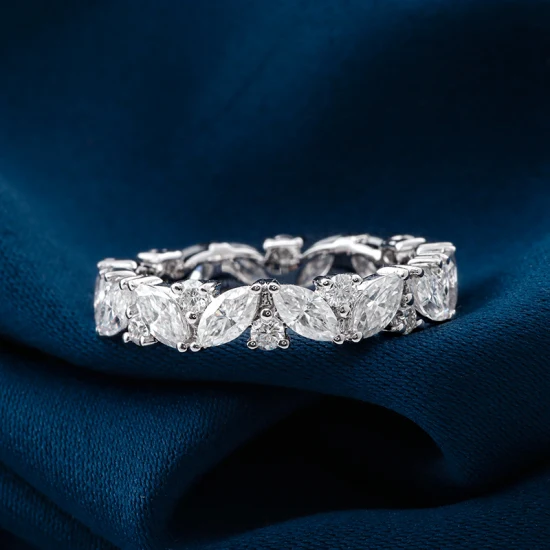 Bague de mariage d'éternité en diamant Moissanite et Marquise ronde de 4x2mm, style populaire 2022, en or 14 carats