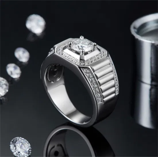 Vente chaude bijoux de fiançailles plaqué or blanc argent 925 1CT D couleur Vvs Moissanite diamant hommes bague de mariage