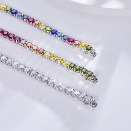 Bracelet de Tennis Moissanite arc-en-ciel 3mm en argent Sterling 925 rose 5A CZ Zircon véritable diamant Bracelet de Tennis